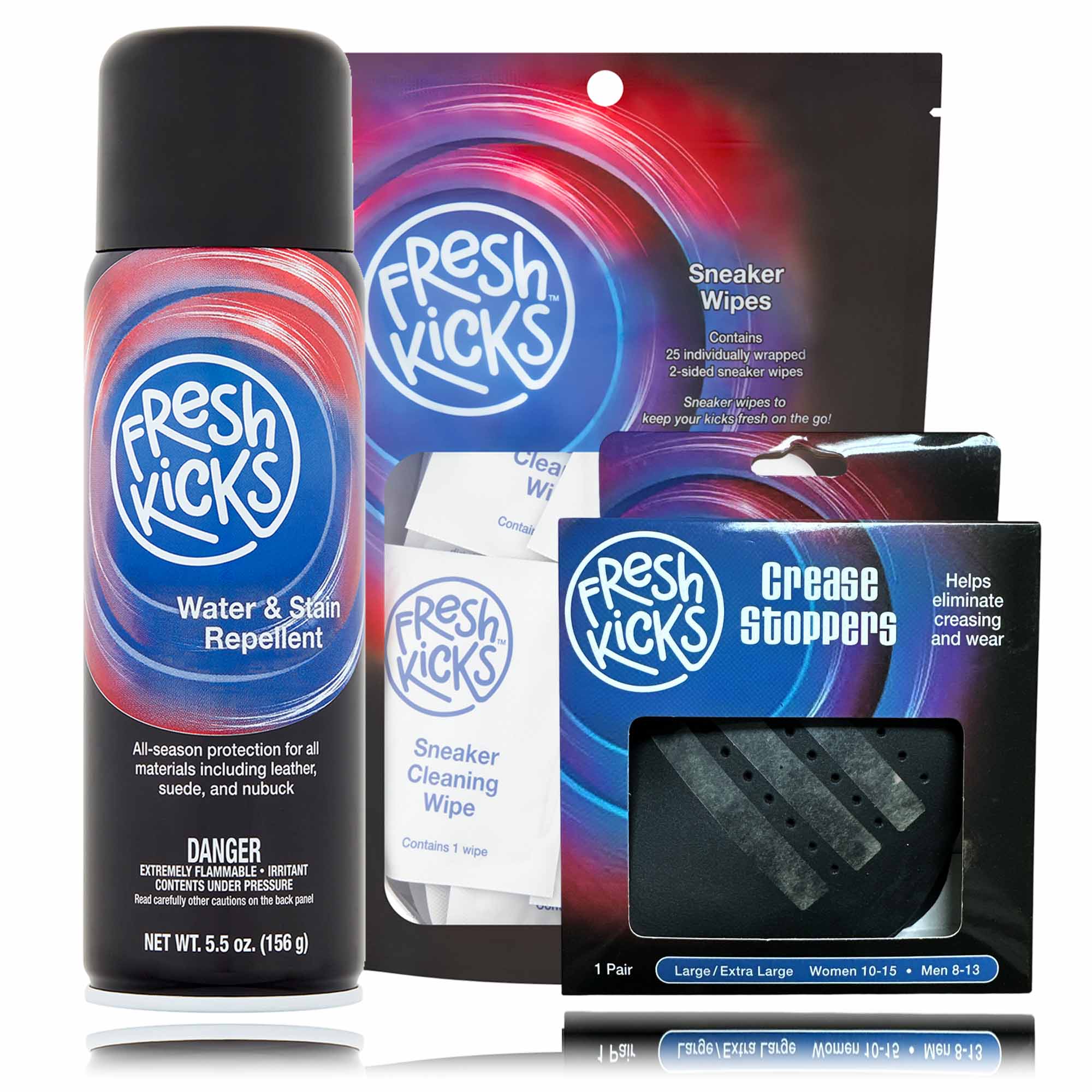 FRESH KICKS ULTIMATE SNEAKER CARE BUNDLE CLEANER REPELLENT CREASE PROTECTORS