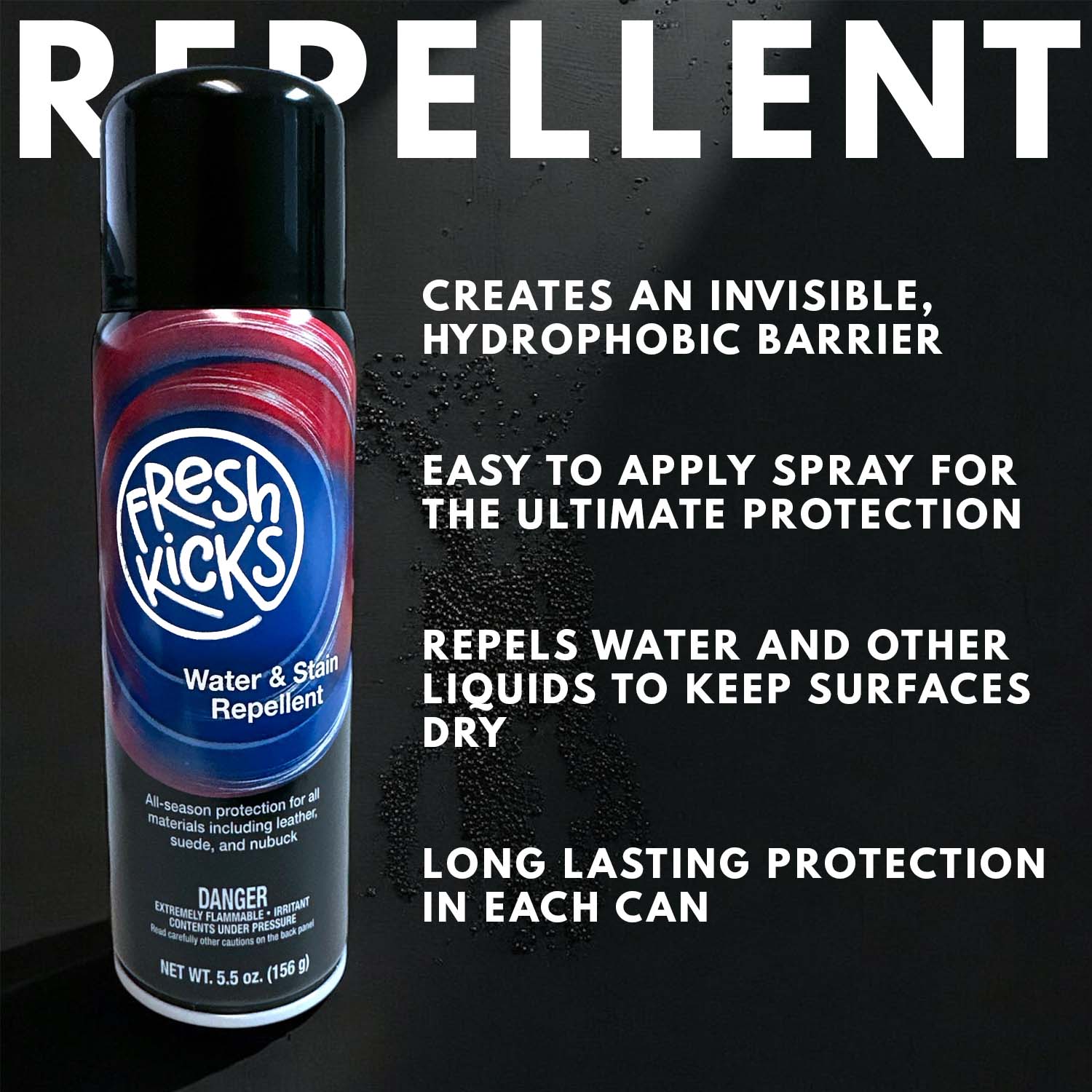 FRESH KICKS WATER REPELLENT FOR SHOES AND HYDROPHOBIC LAYER